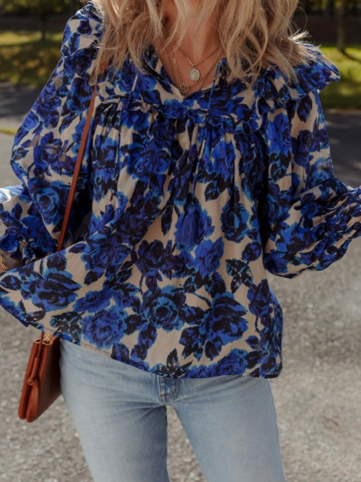 Blue Bloom Ruffle Blouse