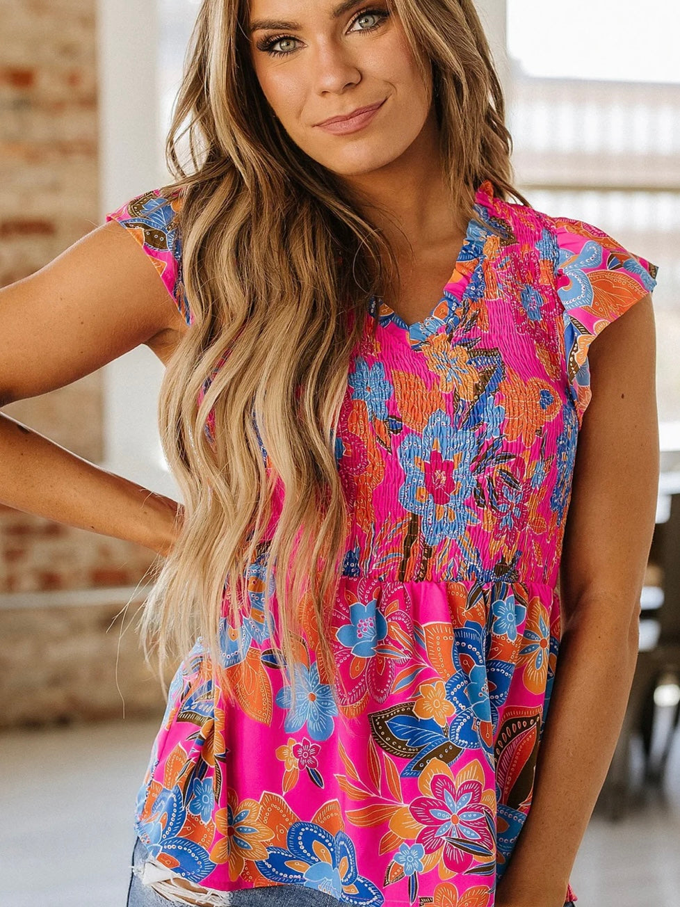 Vibrant Frill Peplum Blouse