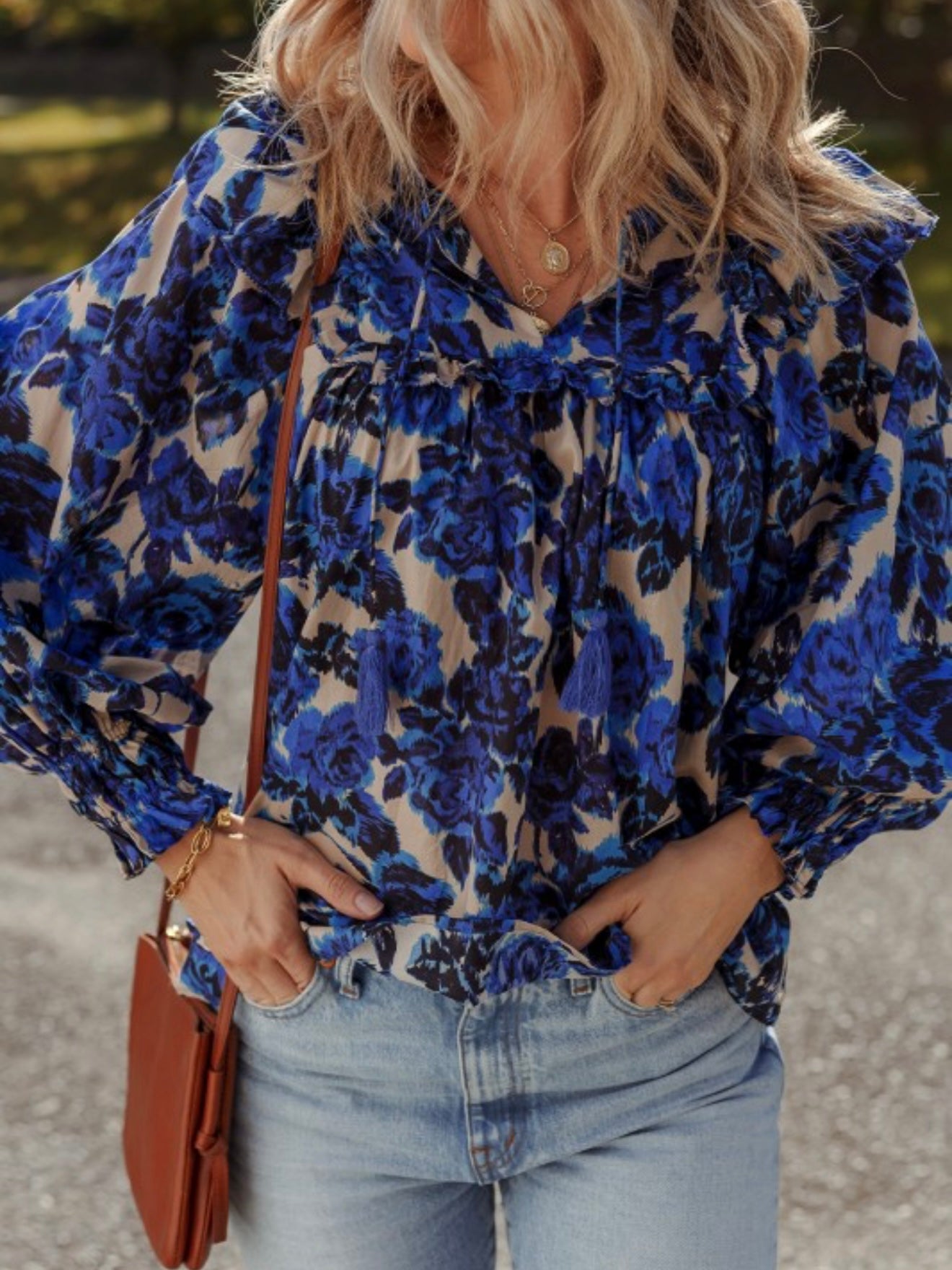 Blue Bloom Ruffle Blouse