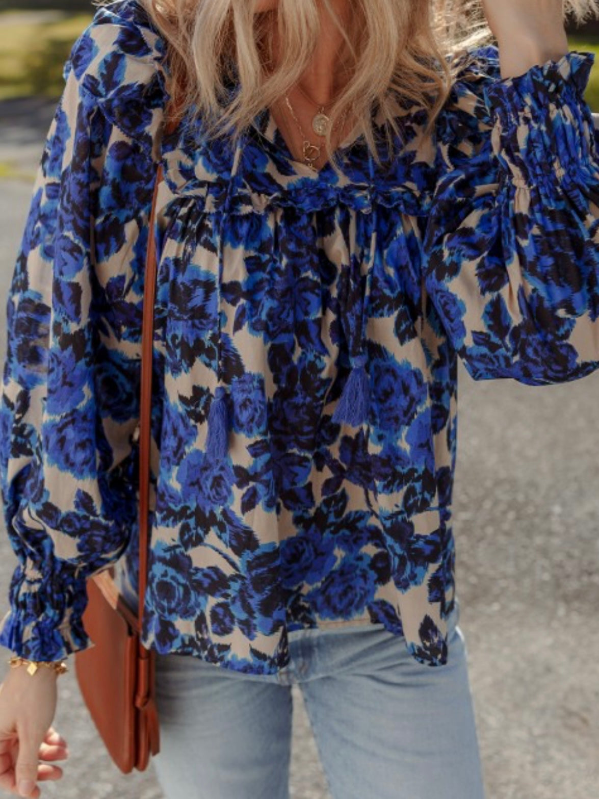 Blue Bloom Ruffle Blouse